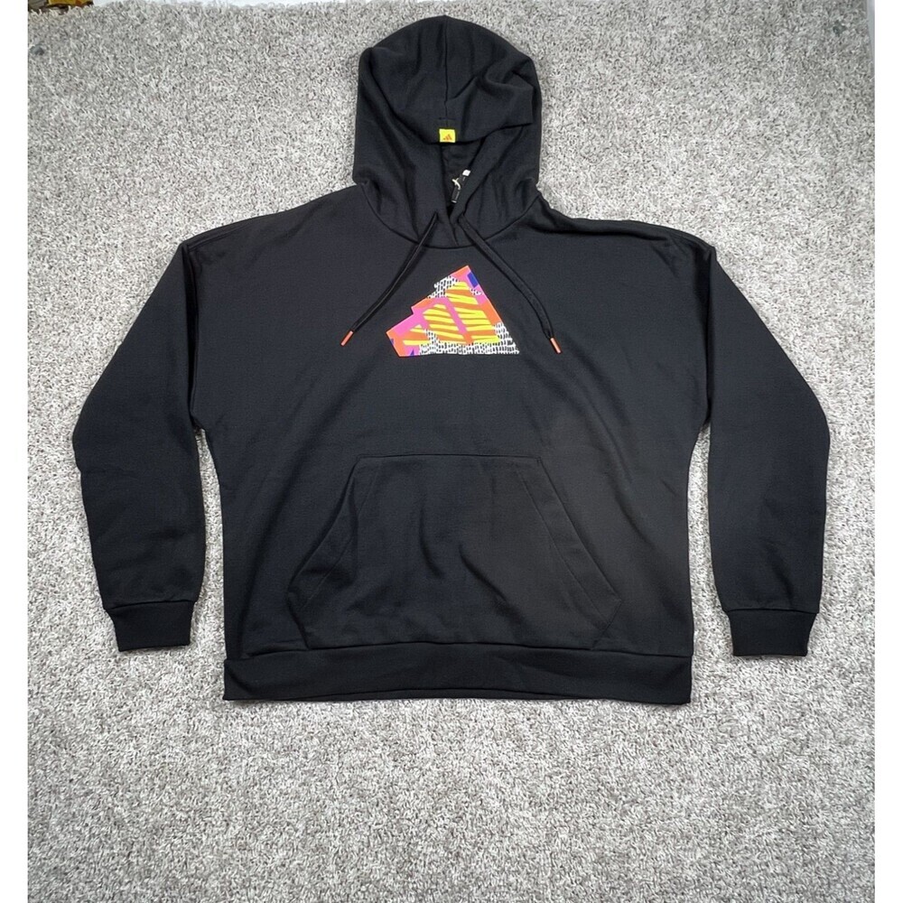 Adidas Women's Abstract Logo Hoodie XL Black Fleece Pullover NWT